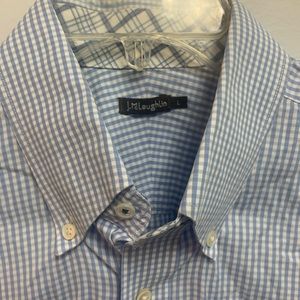 J. McLaughlin gingham blue and white collared button up long sleeve shirt Large